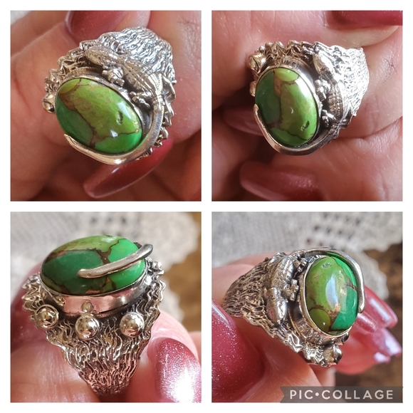 Genuine Copper Green Turquoise Ring Size 8 - Picture 5 of 8